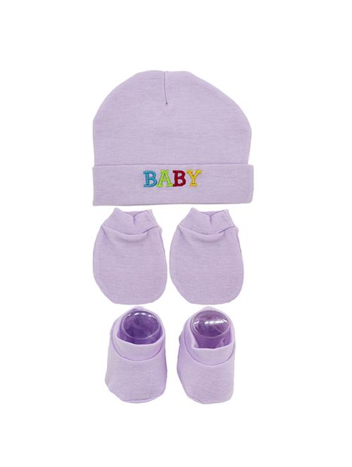 purple cotton mittens bootie and cap set - 16546680 - Very Small Image - 1