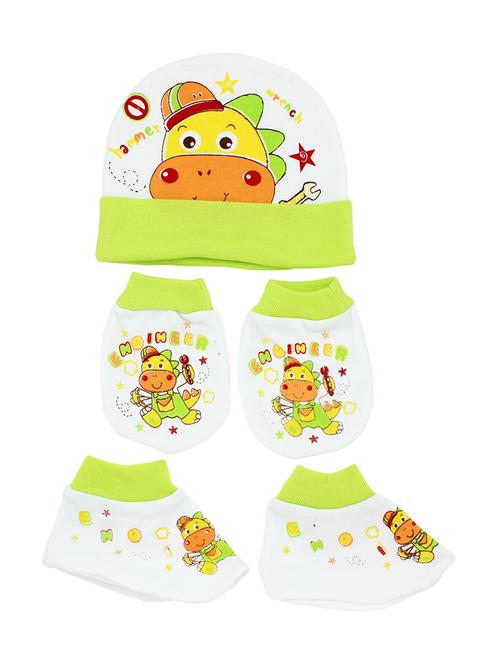 green cotton mittens bootie and cap set - 16546700 - Very Small Image - 1
