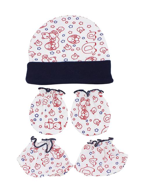 dark blue cotton mittens bootie and cap set - 16546723 - Very Small Image - 1