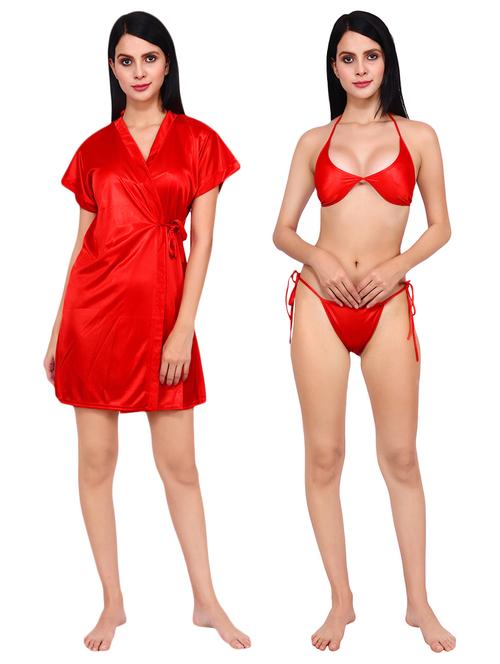 red solid robe & bikini set - 16546780 - Very Small Image - 1