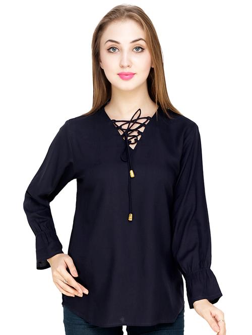 lace up neck solid top - 16546951 - Very Small Image - 1