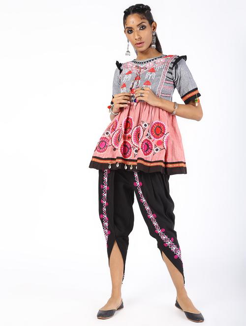 embroidered kurti with dhoti salwar set - 16547326 - Very Small Image - 1