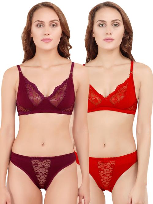 set of 2 laced bra & panty set - 16547663 - Very Small Image - 1