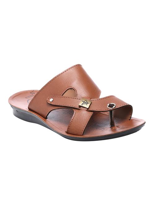unistar tan leatherette slip on slippers - 16548385 - Very Small Image - 1