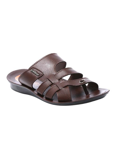 unistar brown leatherette slip on slippers - 16548387 - Very Small Image - 1
