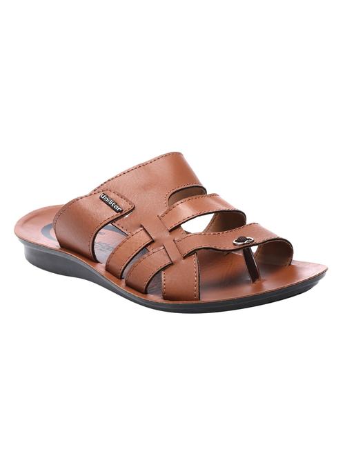 unistar tan leatherette slip on slippers - 16548388 - Very Small Image - 1