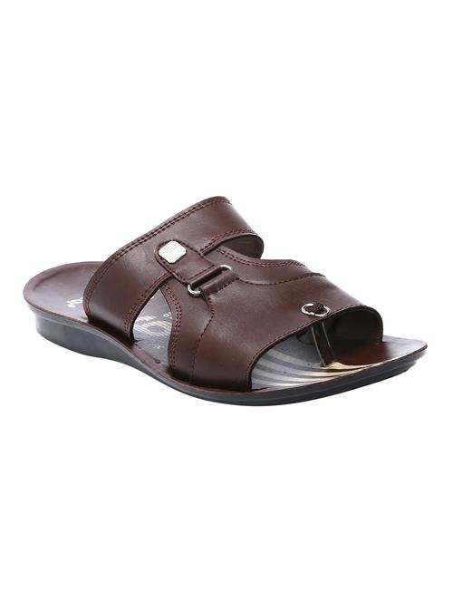 unistar brown leatherette slip on slippers - 16548390 - Very Small Image - 1