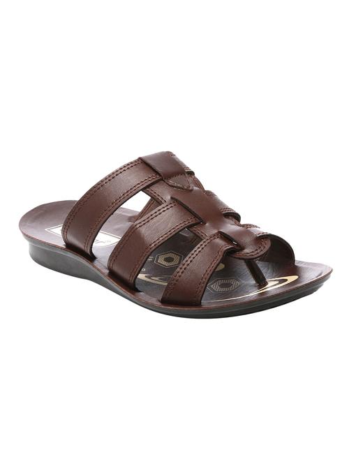 unistar brown leatherette slip on slippers - 16548396 - Very Small Image - 1