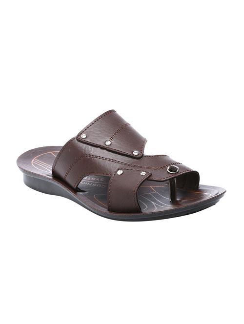 unistar brown leatherette slip on slippers - 16548399 - Very Small Image - 1