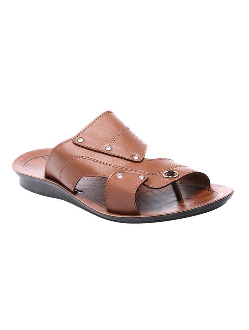 unistar tan leatherette slip on slippers - 16548400 - Very Small Image - 1