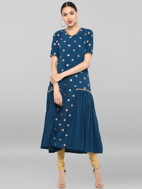 teal a-line kurta - 16548735 - Very Small Image - 1