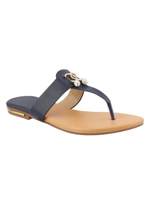 glamtree navy blue leatherette t-strap sandals - 16548790 - Very Small Image - 1