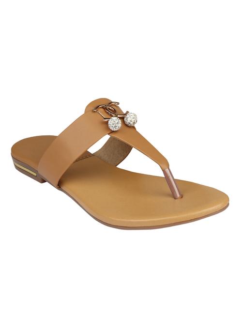 glamtree brown leatherette t-strap sandals - 16548791 - Very Small Image - 1