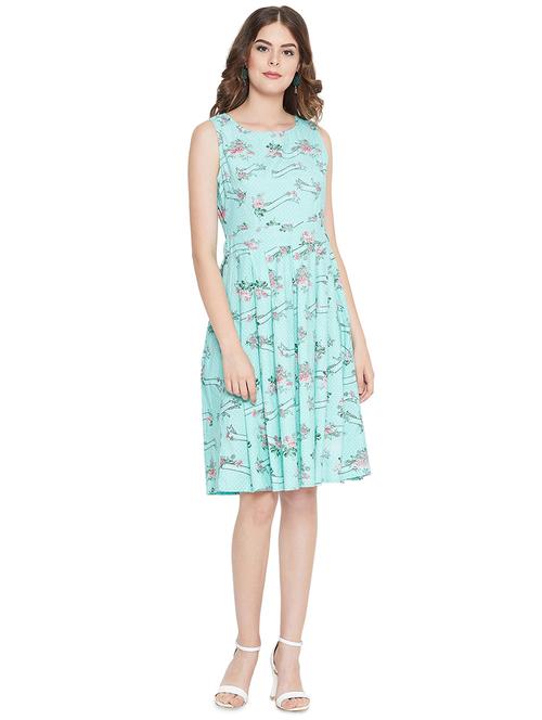 round neck pleated floral a-line dress - 16548934 - Very Small Image - 1