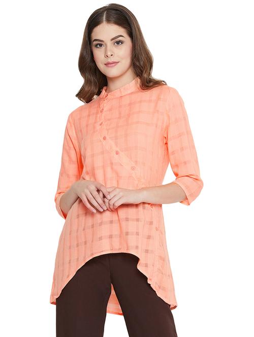 mandarin neck checkered high-low tunic - 16548947 - Very Small Image - 1