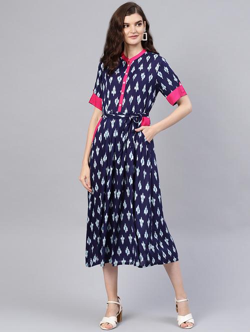 tie front printed flared dress - 16549660 - Very Small Image - 1