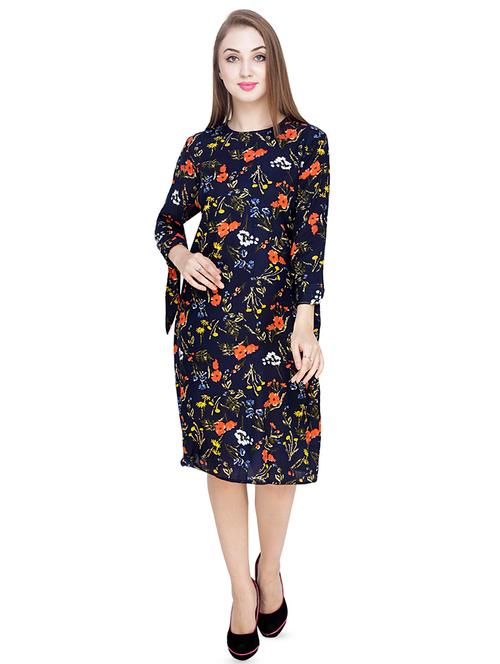 tie up sleeved floral a-line dress - 16549776 - Very Small Image - 1