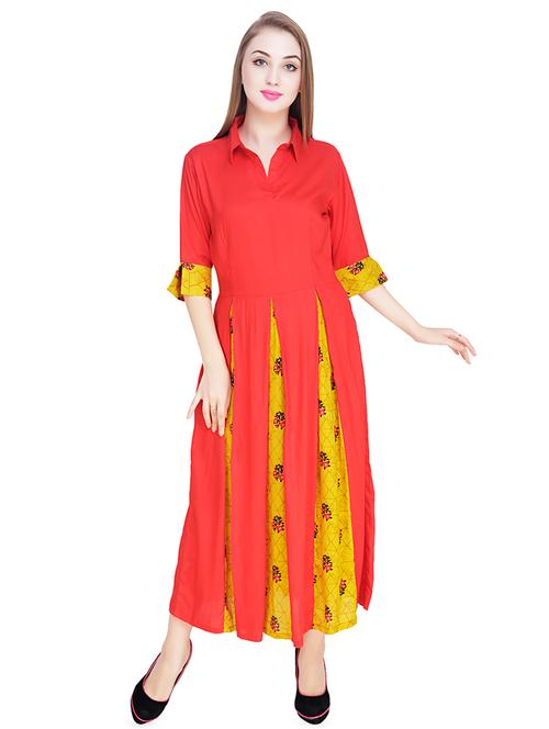 color block shirt collar a-line dress - 16549780 - Very Small Image - 1