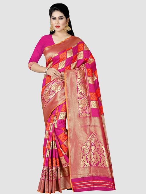 checkered woven saree - 16549799 - Very Small Image - 1