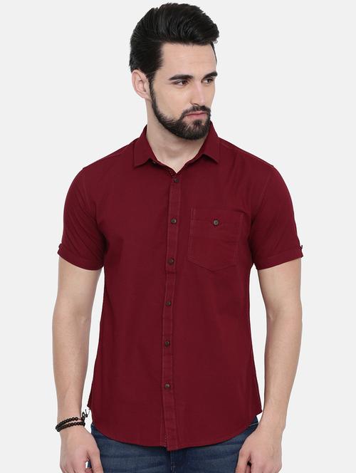 maroon solid casual shirt - 16550140 - Very Small Image - 1