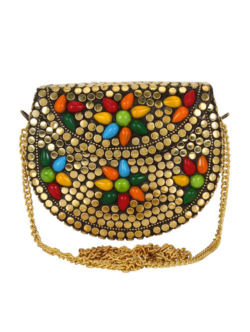 gold metal structured clutch - 16550316 - Very Small Image - 1