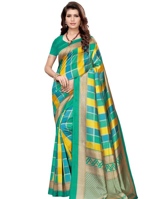 checkered printed saree with blouse - 16550488 - Very Small Image - 1