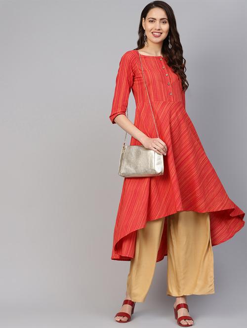 stripes high-low flared kurta - 16550970 - Very Small Image - 1
