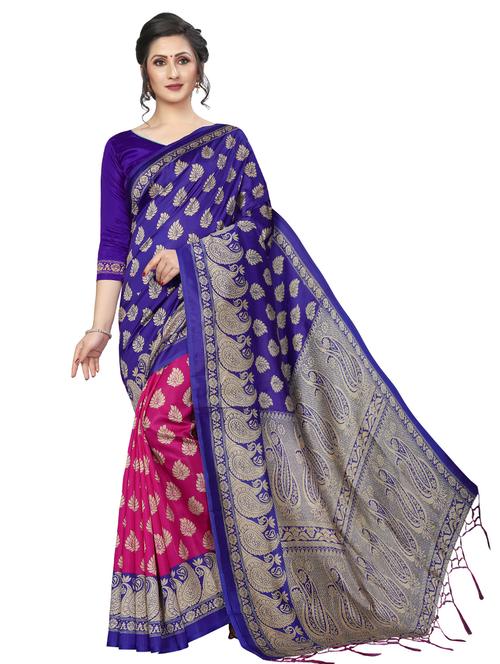 half & half mysore silk saree with blouse - 16551132 - Very Small Image - 1