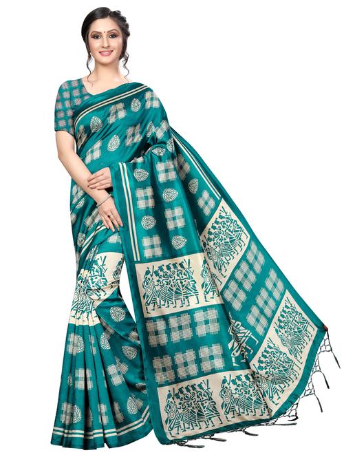 turquoise art silk mysore saree with blouse - 16551137 - Very Small Image - 1