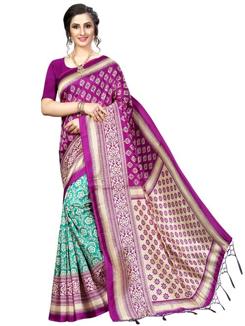 turquoise art silk mysore saree with blouse - 16551150 - Very Small Image - 1