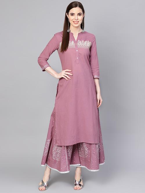 embroidered kurta palazzo set - 16552092 - Very Small Image - 1