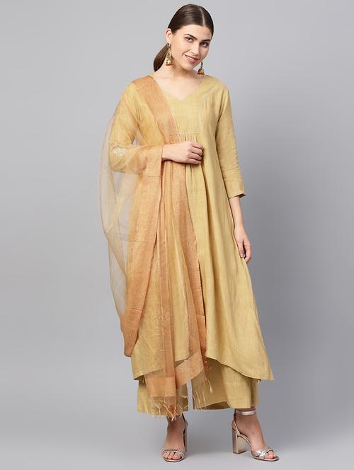 solid kurta palazzo with dupatta set - 16552093 - Very Small Image - 1