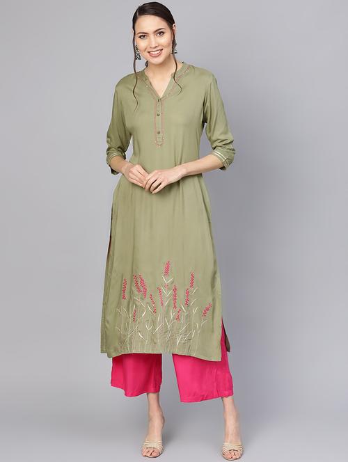 embroidered straight kurta - 16552104 - Very Small Image - 1