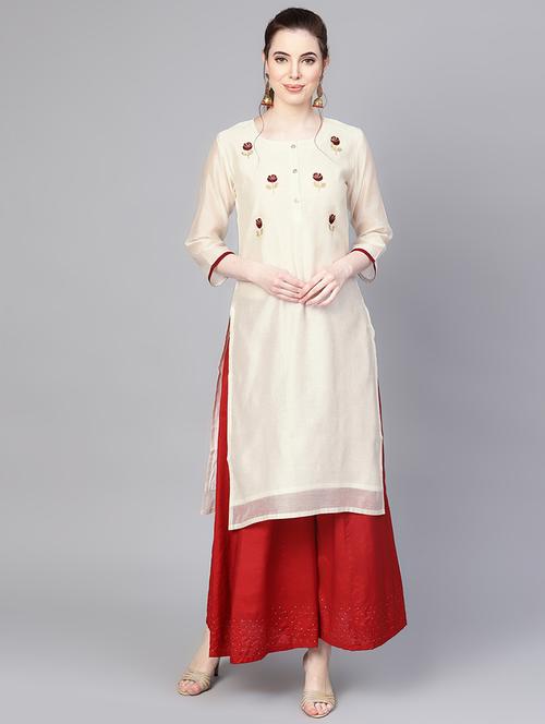 embroidered chanderi straight kurta - 16552112 - Very Small Image - 1