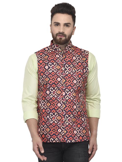 navy blue printed nehru jacket - 16552118 - Very Small Image - 1