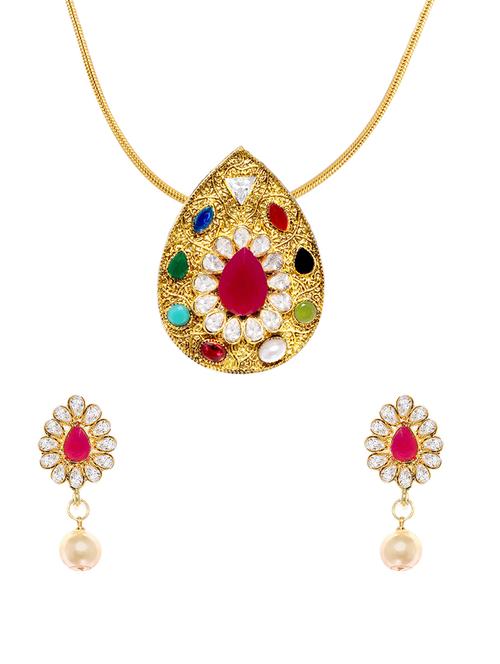 multi colored brass pendants and earring - 16552522 - Very Small Image - 1