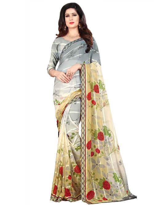 floral printed saree with blouse - 16552549 - Very Small Image - 1