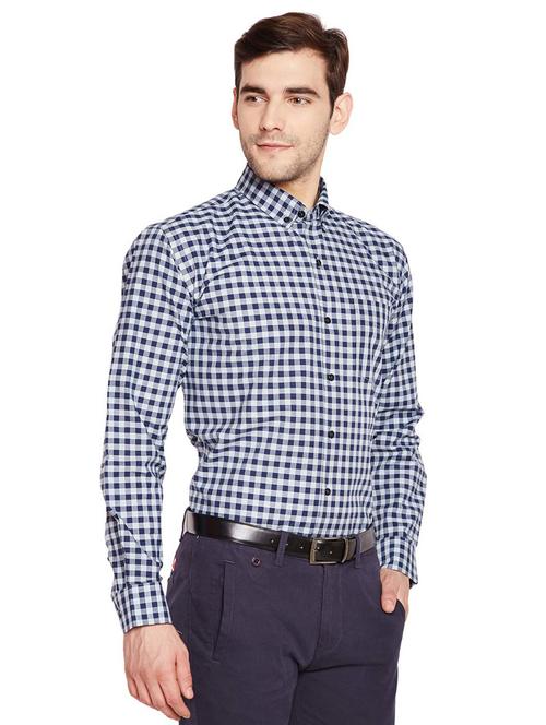 navy blue checkered formal shirt - 16552876 - Very Small Image - 1