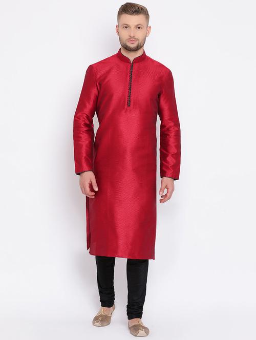 red dupion kurta pyjama set - 16553004 - Very Small Image - 1