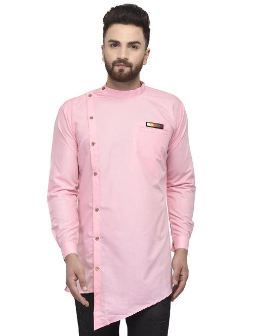pink solid asymmetric short kurta - 16553193 - Very Small Image - 1