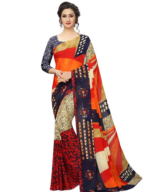 abstract printed saree with blouse - 16553219 - Very Small Image - 1