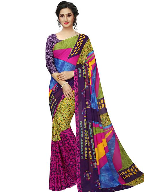 abstract printed saree with blouse - 16553220 - Very Small Image - 1