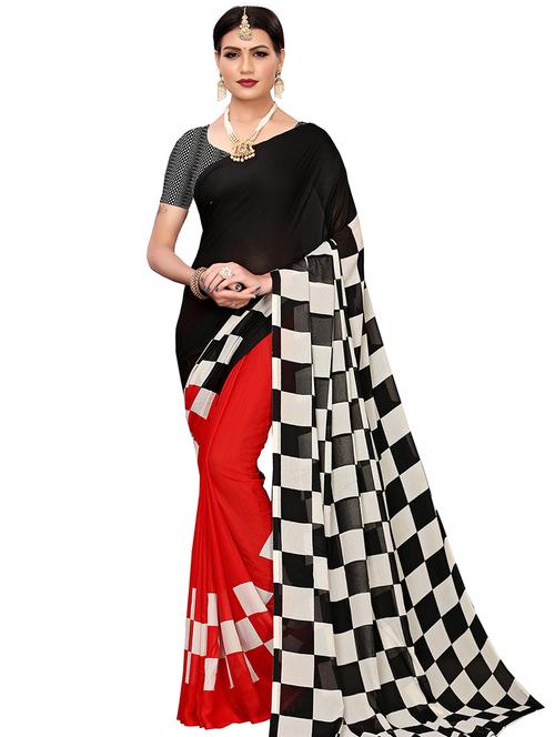 geometric printed saree with blouse - 16553228 - Very Small Image - 1
