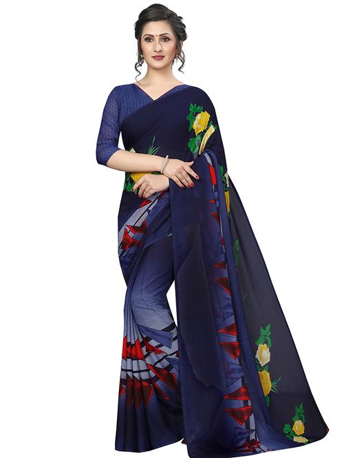 floral printed saree with blouse - 16553232 - Very Small Image - 1