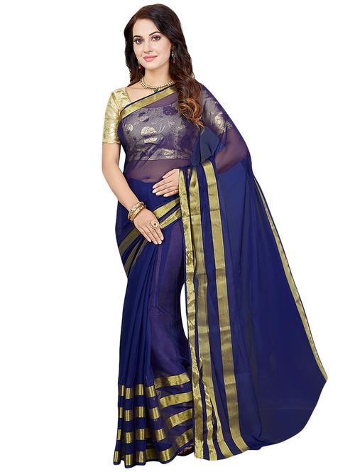 stripes woven saree with blouse - 16553363 - Very Small Image - 1