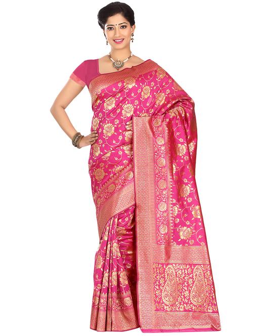 floral banarasi saree with blouse - 16553396 - Very Small Image - 1