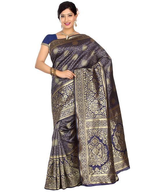 floral banarasi saree with blouse - 16553406 - Very Small Image - 1