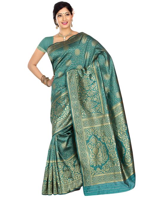 floral banarasi saree with blouse - 16553407 - Very Small Image - 1