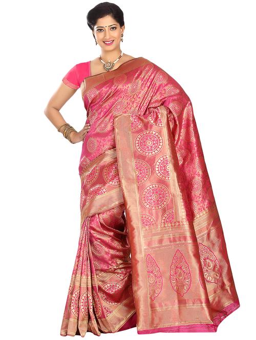 floral banarasi saree with blouse - 16553408 - Very Small Image - 1