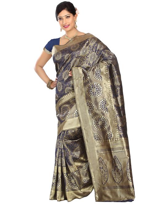 floral banarasi saree with blouse - 16553410 - Very Small Image - 1